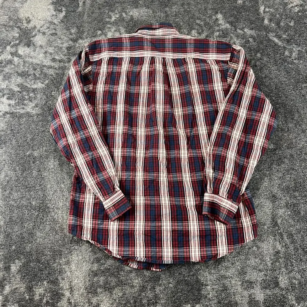 Ralph Lauren Button Up Boys L Long Sleeve Plaid Red Blue Pony Cotton